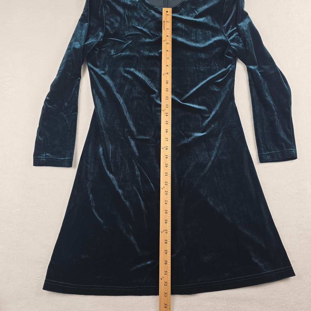 Ronni Nicole Vintage 90s Teal Green Velvet Long Sleeve A-Line Mini Dress Size 14 - Picture 5 of 7